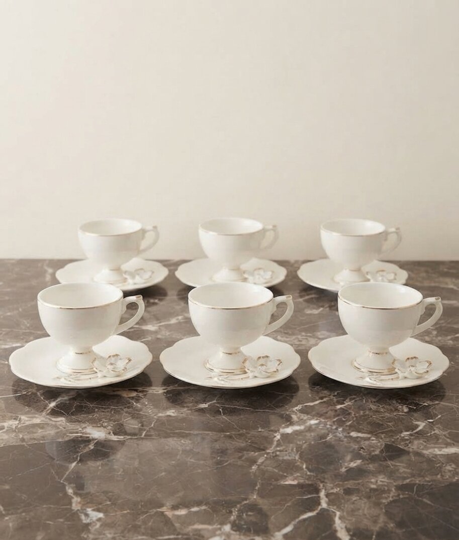 Acar Felicity 6 Kişilik Porselen Fincan Set White - 4