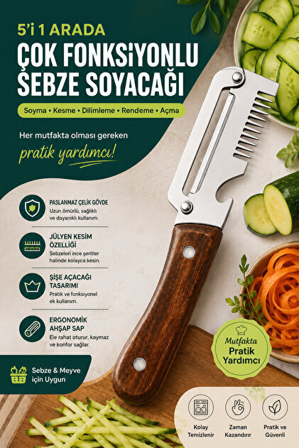 ENFA 5 in 1 Çok Fonksiyonlu Sebze Soyacağı Kesme, Soyma, Açma, Rendeleme, Dilimleme Paslanmaz Çelik - 5