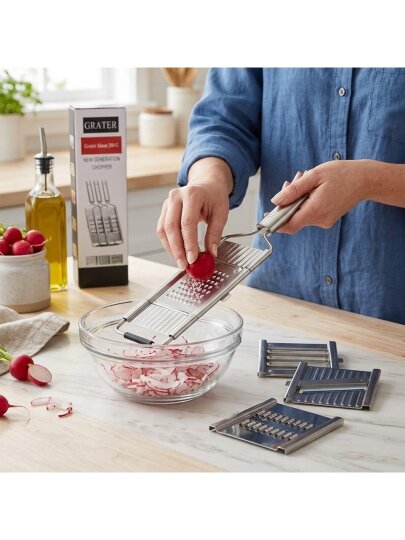 Enfa ENF-1010 Grater Lüx Metal Rende Seti 3in1 Soyacak Tak-Çıkar Rende Dilimleme Başlıklı - 3