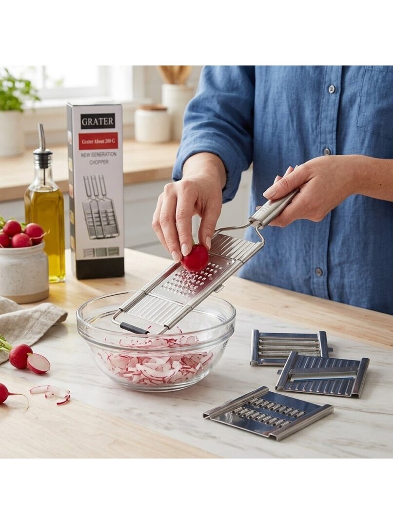 Enfa ENF-1010 Grater Lüx Metal Rende Seti 3in1 Soyacak Tak-Çıkar Rende Dilimleme Başlıklı - 3