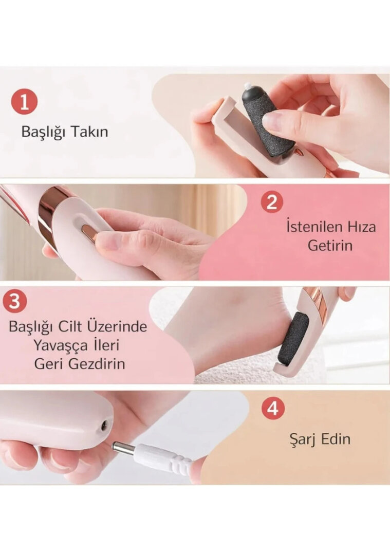 Enfa Şarjlı Ayak Törpüsü - Pedikür ve Ayak Bakım Aleti 3 Parça - 5