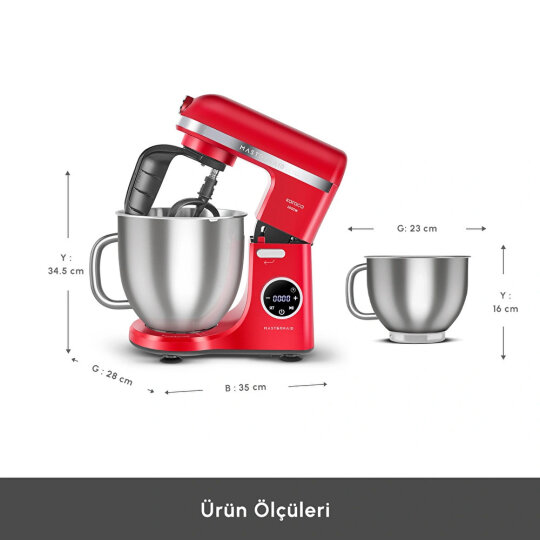 Karaca Mastermaid Chef Ultra D2000W Dijital Ekranlı Hamur Yoğurma Makinesi Imperial Red 7L - 2