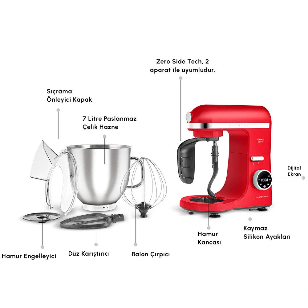Karaca Mastermaid Chef Ultra D2000W Dijital Ekranlı Hamur Yoğurma Makinesi Imperial Red 7L - 3