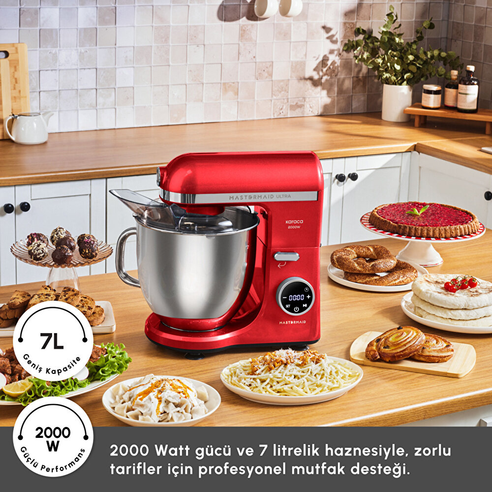Karaca Mastermaid Chef Ultra D2000W Dijital Ekranlı Hamur Yoğurma Makinesi Imperial Red 7L - 8