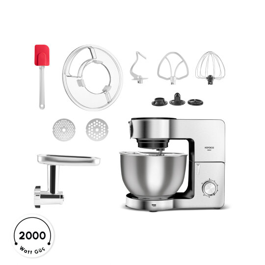 Karaca Multichef Ultra Inox Kıyma Çekme/Sucuk-Sosis/İçli Köfte Aparatlı Hamur Yoğurma Makinesi 2000W 8L - 2