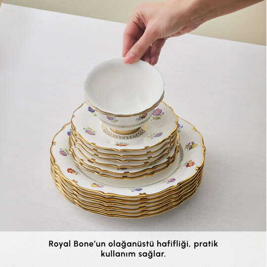 Karaca Royal Bone Diana 32 Parça 6 Kişilik Kahvaltı Takımı Gold - 4
