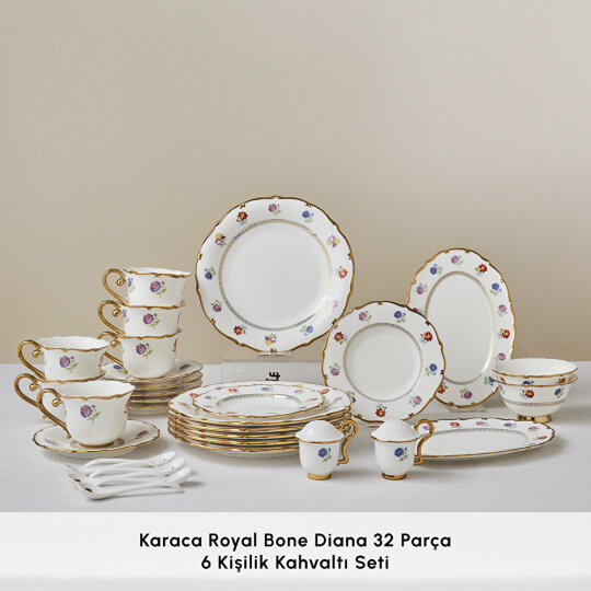 Karaca Royal Bone Diana 32 Parça 6 Kişilik Kahvaltı Takımı Gold - 8