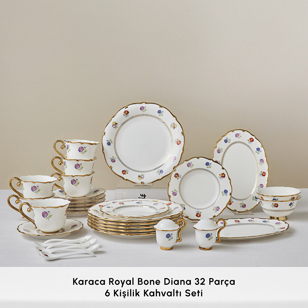 Karaca Royal Bone Diana 32 Parça 6 Kişilik Kahvaltı Takımı Gold - 8