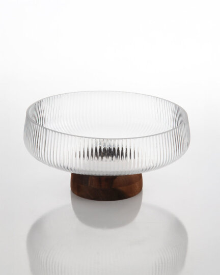 Mien Akasya Standlı Çizgili Cam Kase 24x12 cm (Sabit Olmayan Standlı)