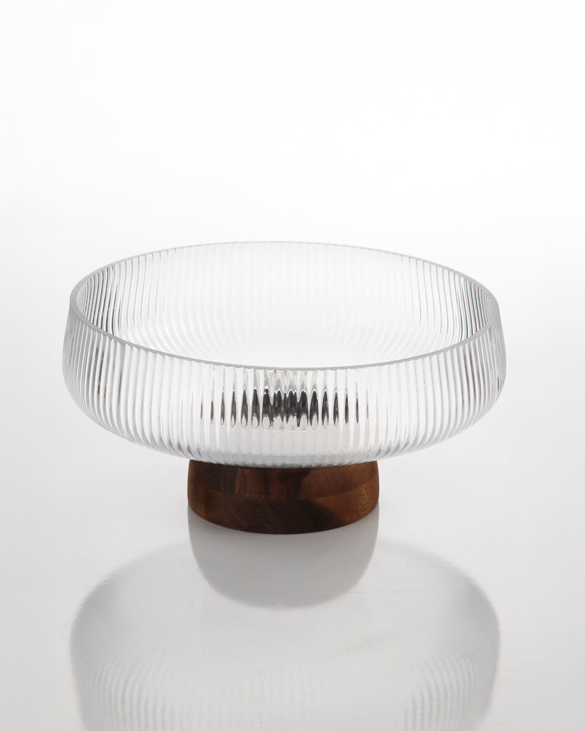 Mien Akasya Standlı Çizgili Cam Kase 24x12 cm (Sabit Olmayan Standlı) - 1