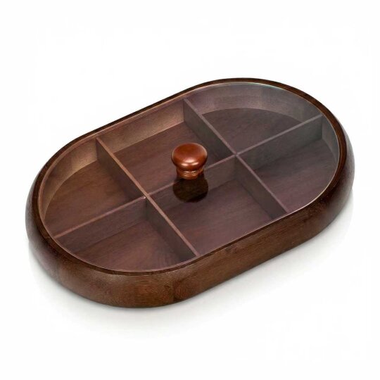 Mien Cindy Akasya Kapaklı Bölmeli Oval Çerezlik – 37 × 25 × 5 cm