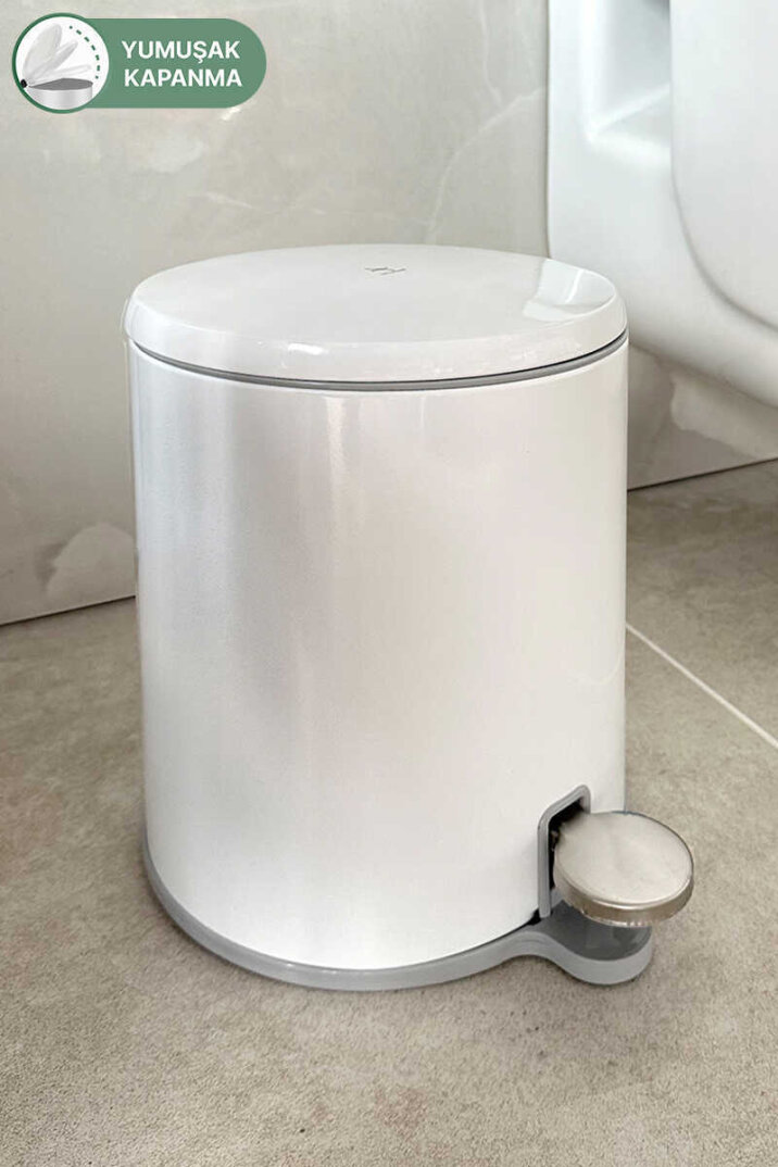 Primanova Cigo 6 LT Yumuşak Kapanan Pedallı Banyo Mutfak Ofis Çelik Çöp Kovası - Beyaz & İç Kısım Gri - 2