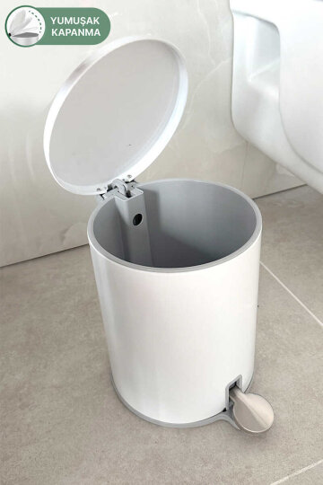 Primanova Cigo 6 LT Yumuşak Kapanan Pedallı Banyo Mutfak Ofis Çelik Çöp Kovası - Beyaz & İç Kısım Gri - 3