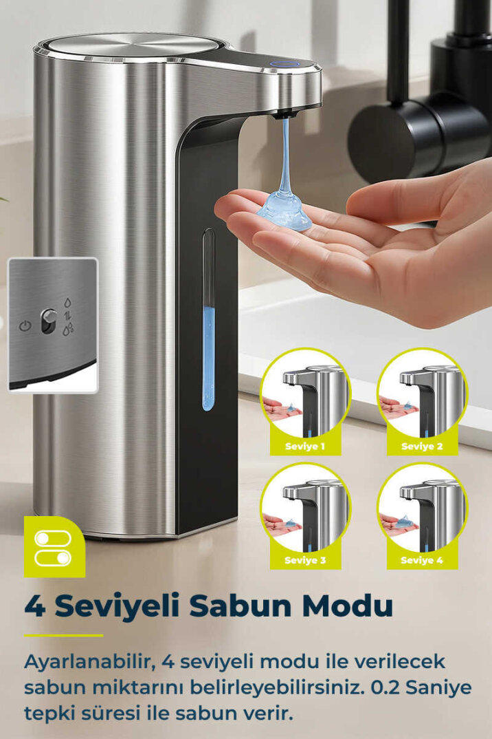 Primanova Sensörlü Su Geçirmez Temassız Sıvı Sabunluk - Metalik - 7