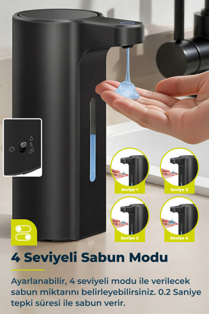 Primanova Sensörlü Su Geçirmez Temassız Sıvı Sabunluk - Siyah - 4